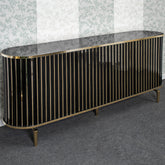 Consola TV cu RIFLAJE si blat tip marmura , Negru / Auriu